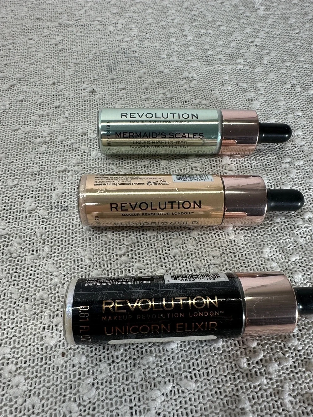 Makeup Revolution Liquid Highlighter Lot Euphoric Gold Mermaid's Scale Unicorn